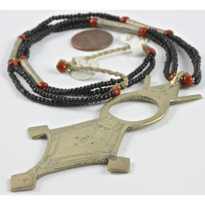 Mauritanian beaded necklace with Vintage Tribal Tuareg Talisman pendant