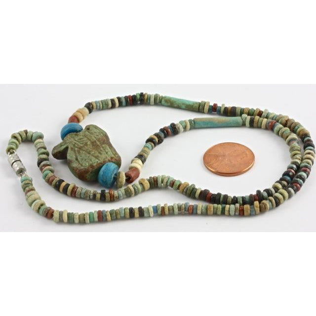 Ancient Egyptian Faience Necklace with Eye of Horus Amulet