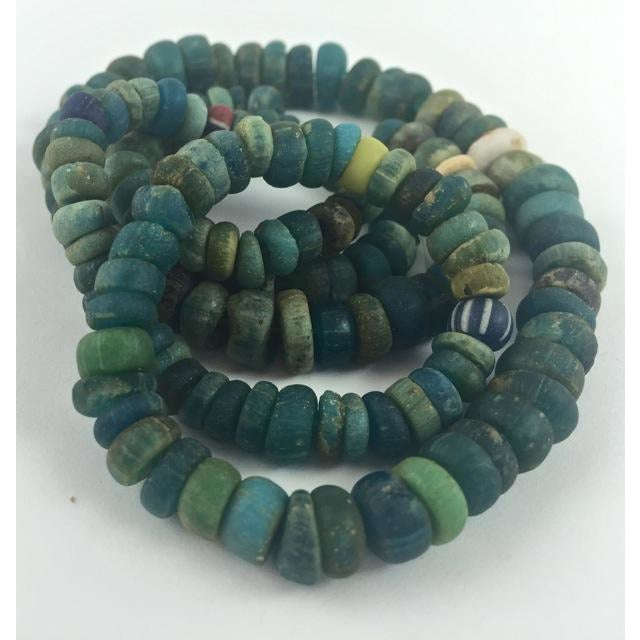 Excavated Blue Green Glass Nila Beads, Mali - AT0412