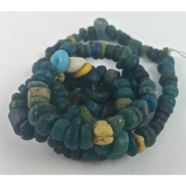 Excavated Blue Green Glass Nila Beads, Mali - AT0412