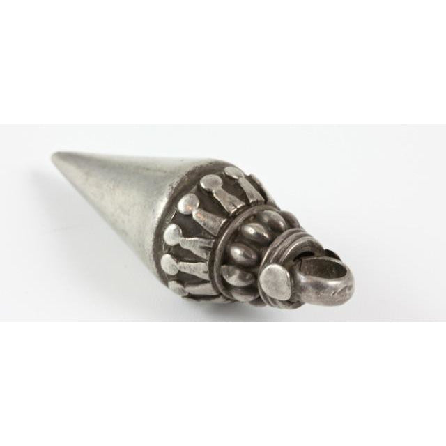 Decorated Antique Silver Pointed Drop Pendant, India - P335