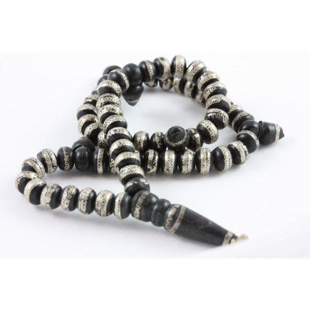 Mauritanian Ebony and Bakelite Prayer Beads with Fine Silver Work - ANT298