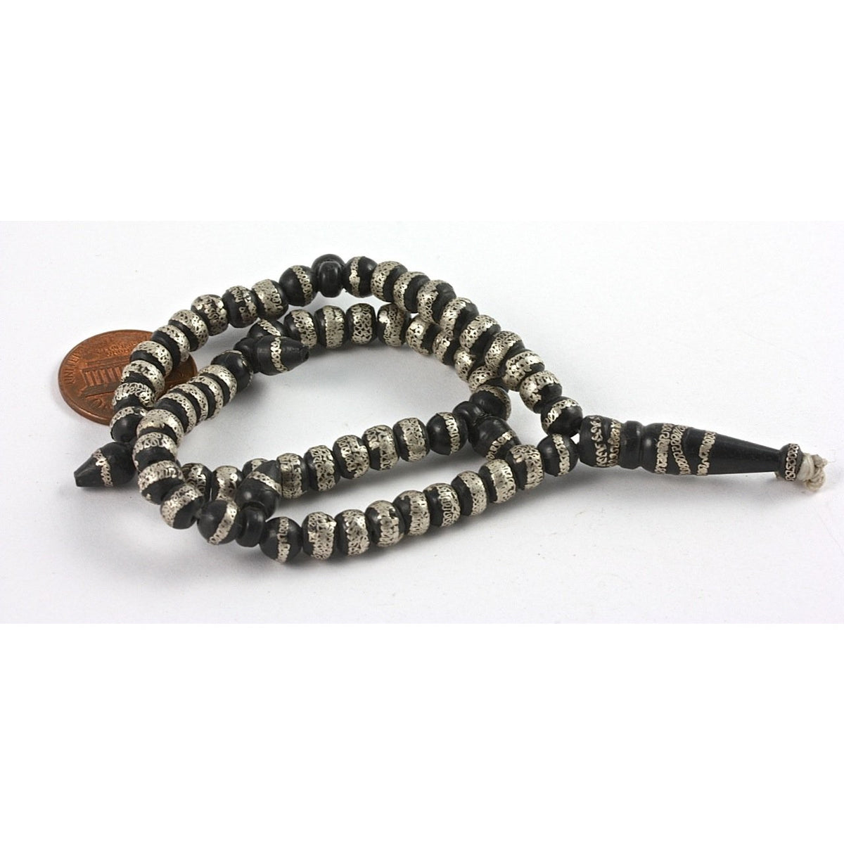 Mauritanian Ebony and Bakelite Prayer Beads with Fine Silver Work - ANT298