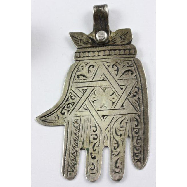 Meknes Silver Jewish Hitchiker Hamsa Pendant, Morocco 