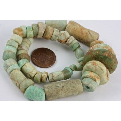 Ancient Amazonite Beads, Mixed Sizes and Shapes, Mauritania