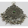 Large Vintage Yemeni Silver Medallion Pendant with Green Glass Setting and Dangles - P345