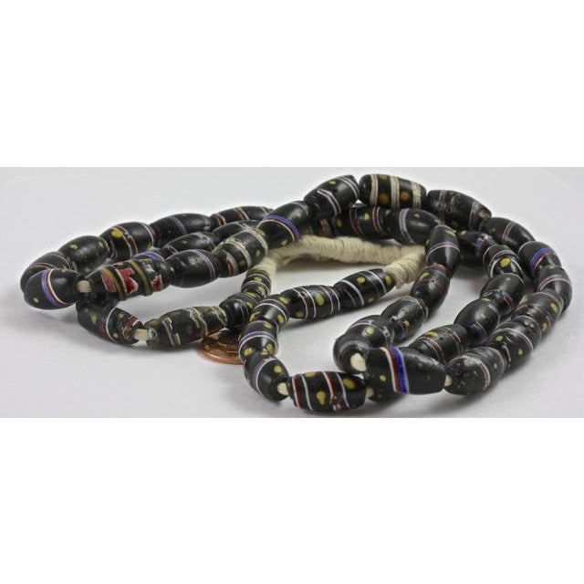 Black Antique Fancy Striped Venetian Beads, African Trade 