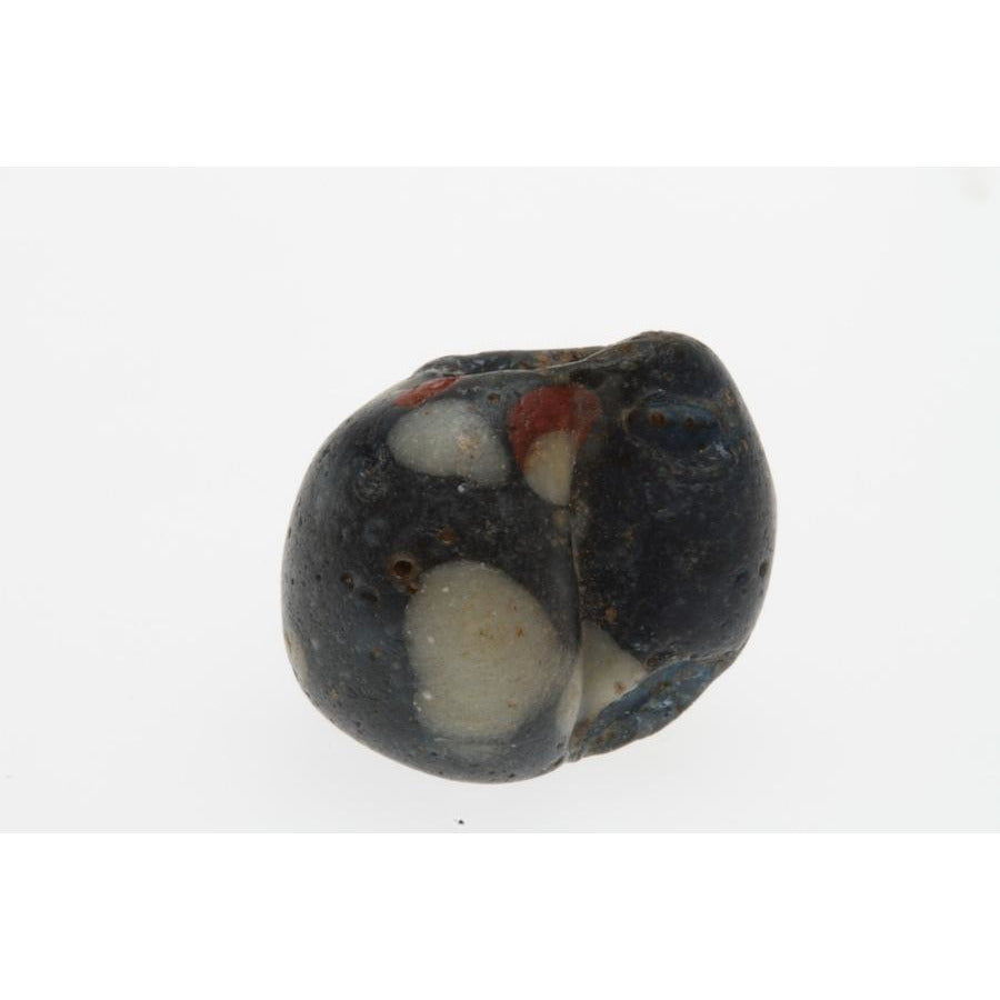 Ancient Glass Folded Bead, Black with Red and White Spots, Egypt 