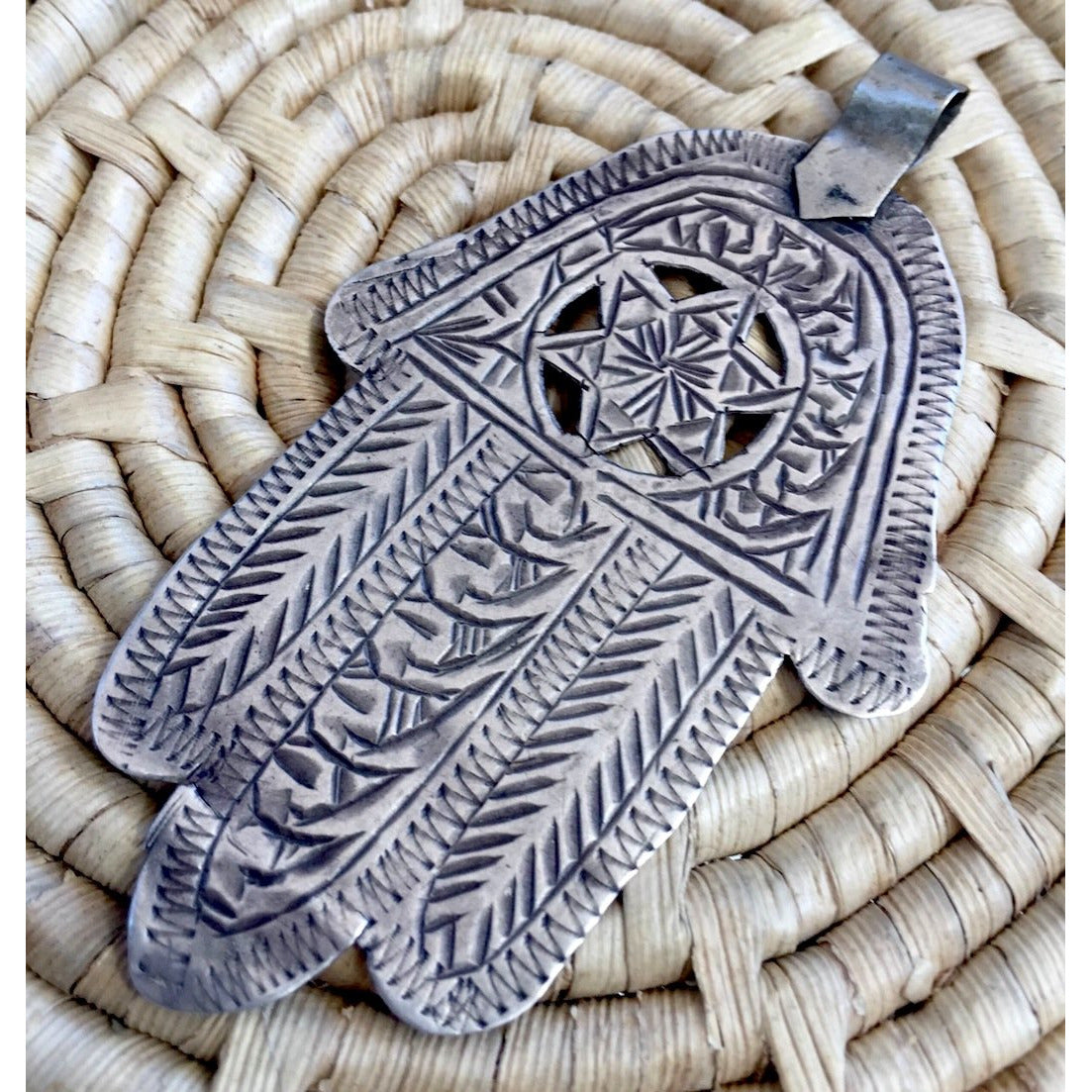 Old Moroccan Silver Jewish Hamsa Amulet with Star of David - P587