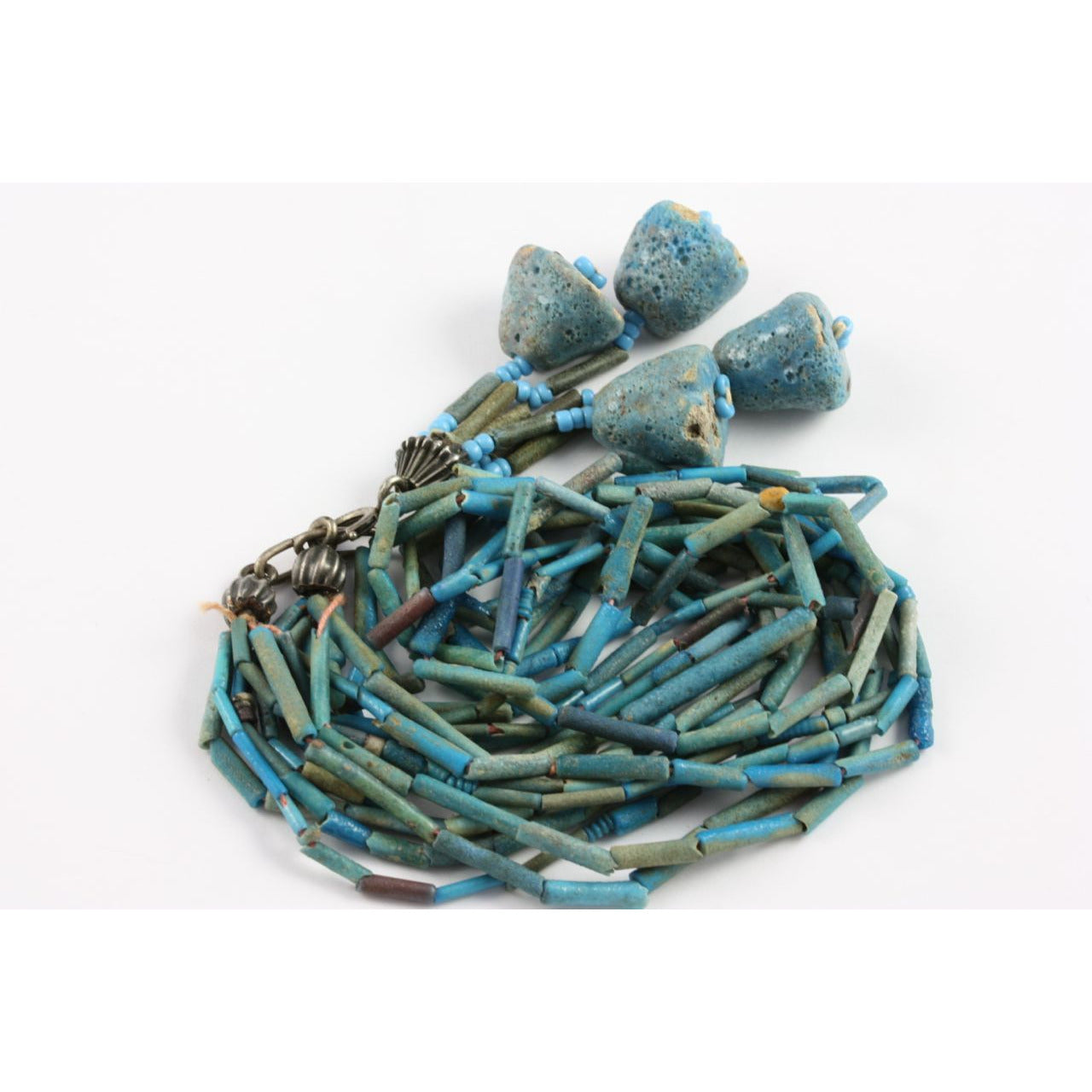 Blue  Ancient Faience Multi-Strand Necklace, with Blue Faience Pendants