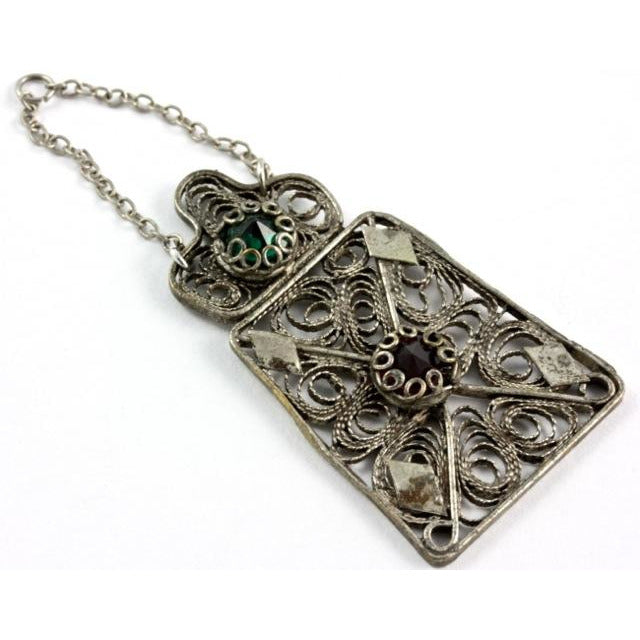 Balkan Filigree Vintage Silver Metal Pendant, with Glass Settings - Rita Okrent Collection (P579)