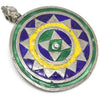 Blue, Green and Yellow Silver Enameled Mandala Sun Amulet, India