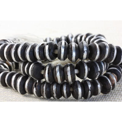 Mali Prayer Beads of Ebony, Wood and Inlaid Silver and Metal- NP030