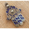 Handmade Berber Silver Enameled Blue Hamsa Amulet, Morocco - P459b