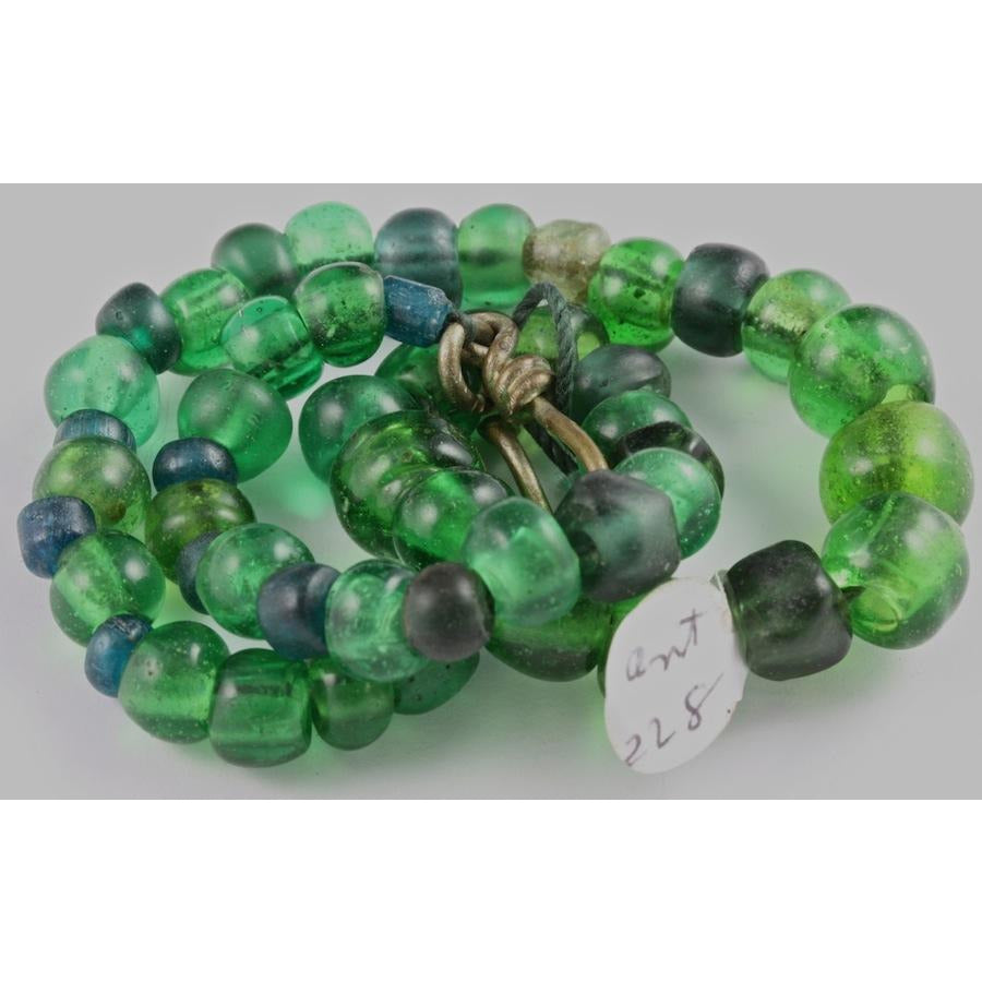 Green and Blue Bohemian Glass Beads, Antique -