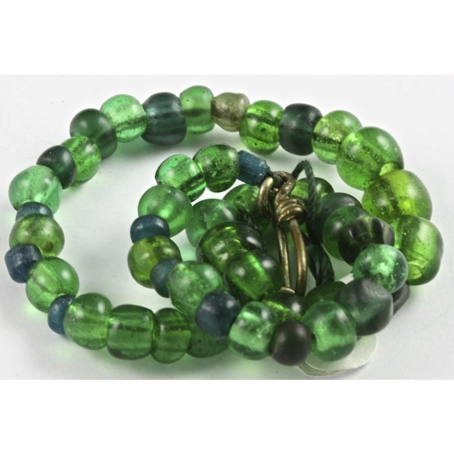 Green and Blue Bohemian Glass Beads, Antique 