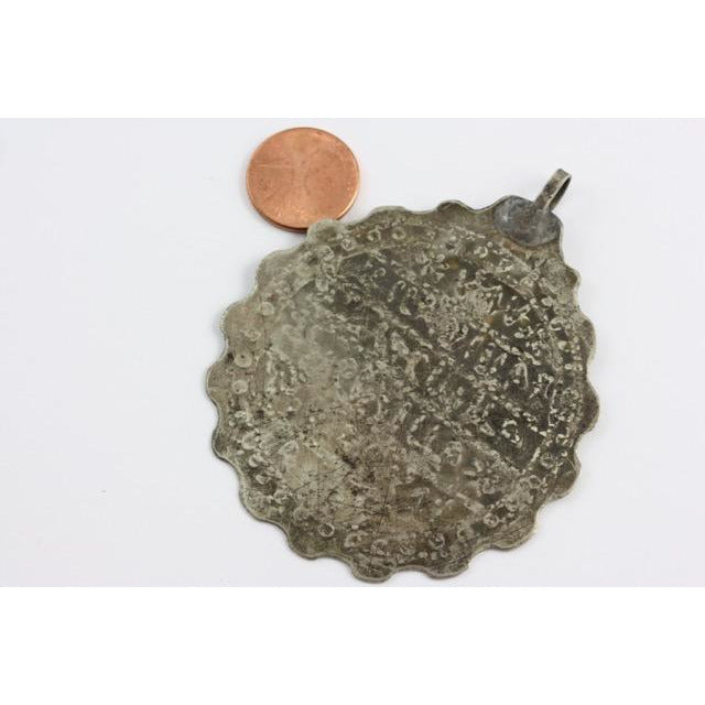 Old Etched Silver Amulet, with Writing and Scalloped Edges - P703