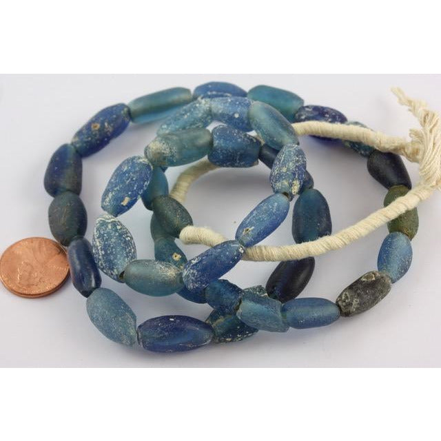 Ancient Excavated Islamic Blue Glass Beads, Strand, Mali - AG111