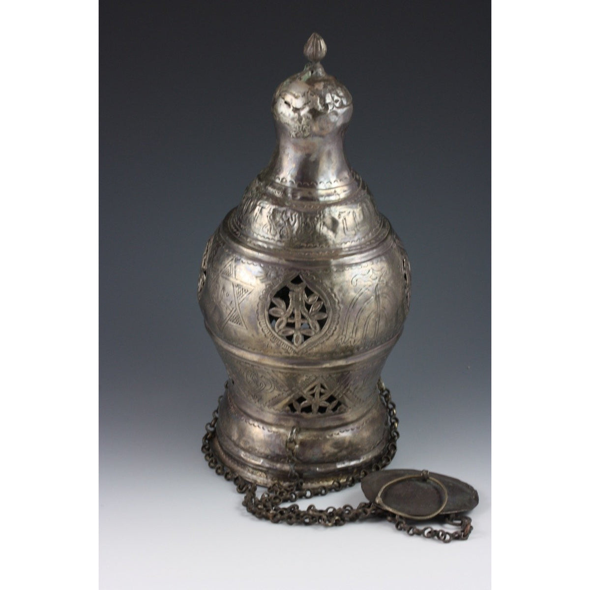 Old Silver Synagogue Lamp - Rita Okrent Collection (J031)