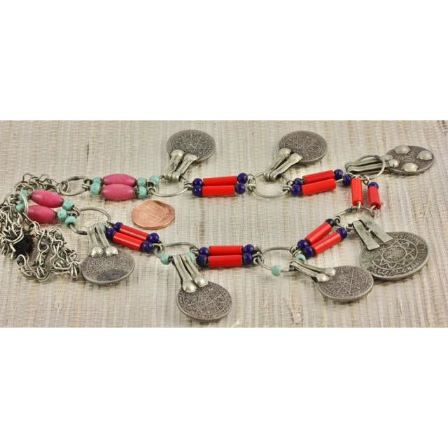 Moroccan Berber Necklace with 7 Decorated Coin Pendants - C508