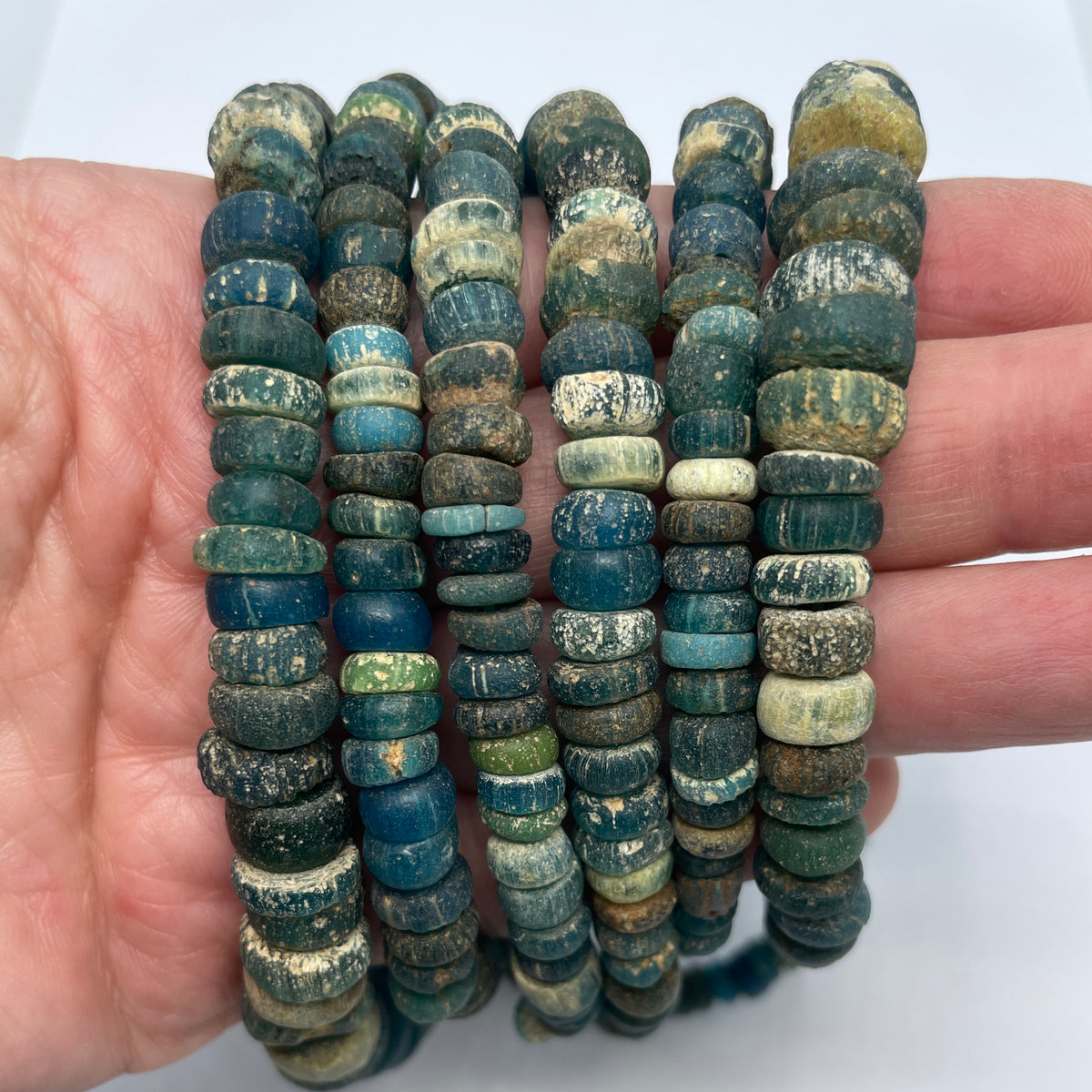 Ancient Glass Deep Blue Green Teal Mixed Medium Sized Nila Beads from Mali - Rita Okrent Collection (AT0645)