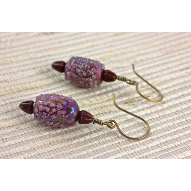 Vintage Purple Sugar Beads with Handmade Bronze Ear Wires