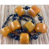 Old African Faux Amber Necklace with Black Wood and Glass Spacers and Brass Spacers - AT1290