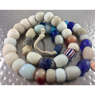 Mixed Antique European White, Blue and Other Mixed Glass Beads, W. Africa