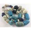 Opalescent Dutch Moon Beads and Mixed Antique European Light Blue and Dark Blue Glass Beads, Mali - AT0676