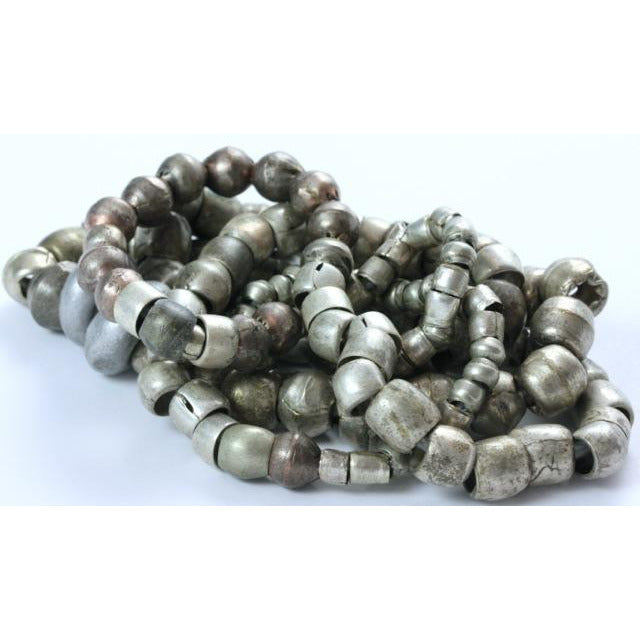 Vintage Mixed Ethiopian Silver Metal Beads, Long Strand 