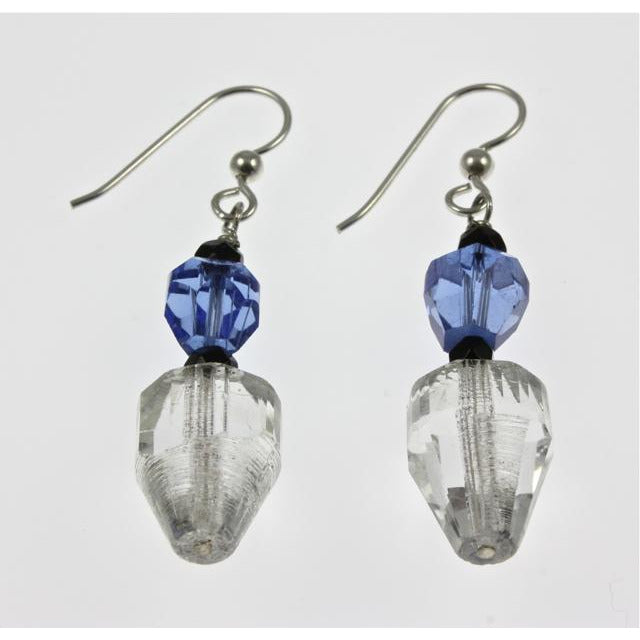 Blue and Translucent Faceted Swarovski Crystal Earrings