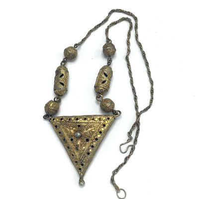 Gilded Silver Necklace with Triangular Pendant and Detailed Silver Work, Senegal or Mauritania - Rita Okrent Collection (NE393)