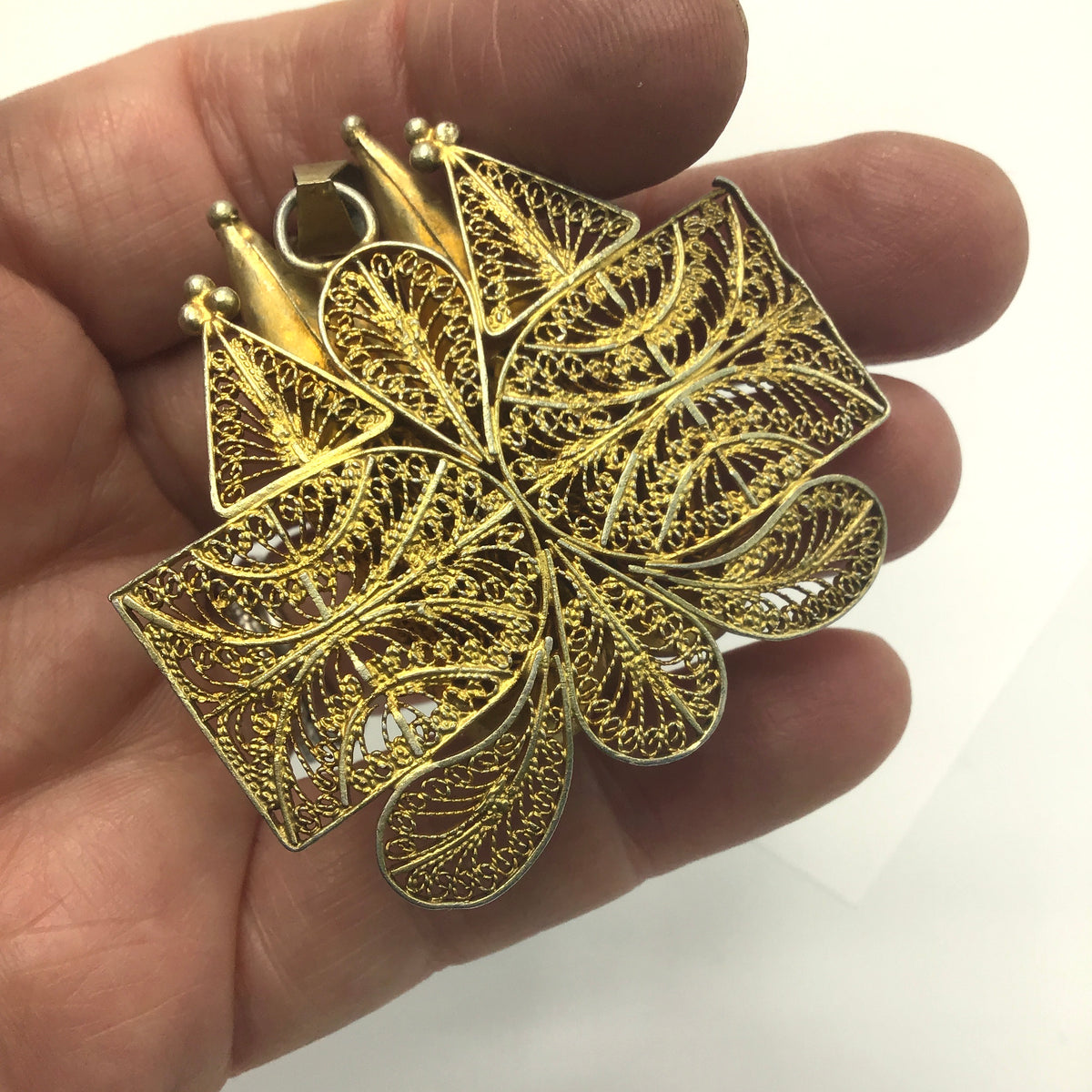 Gilded Silver Large Pendant with Intricate Filigree and Silverwork, Senegal or Mauritania - Rita Okrent Collection (P707)