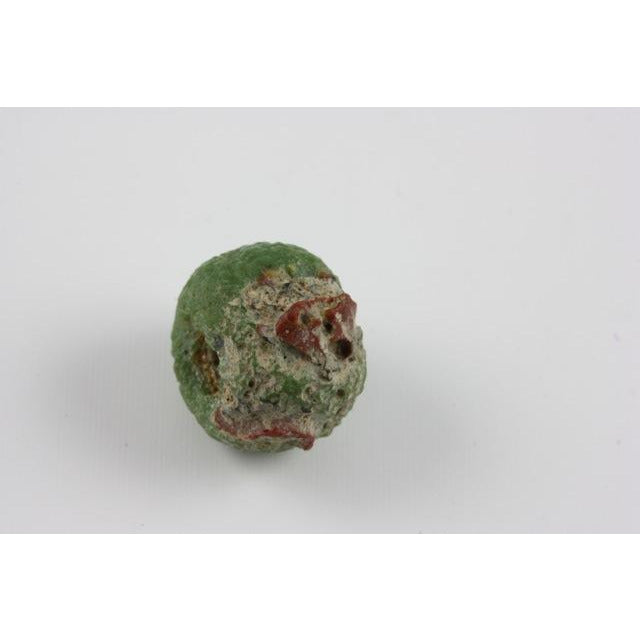 Green Ancient Glass Bead, with Red and Black Decoration, Egypt 