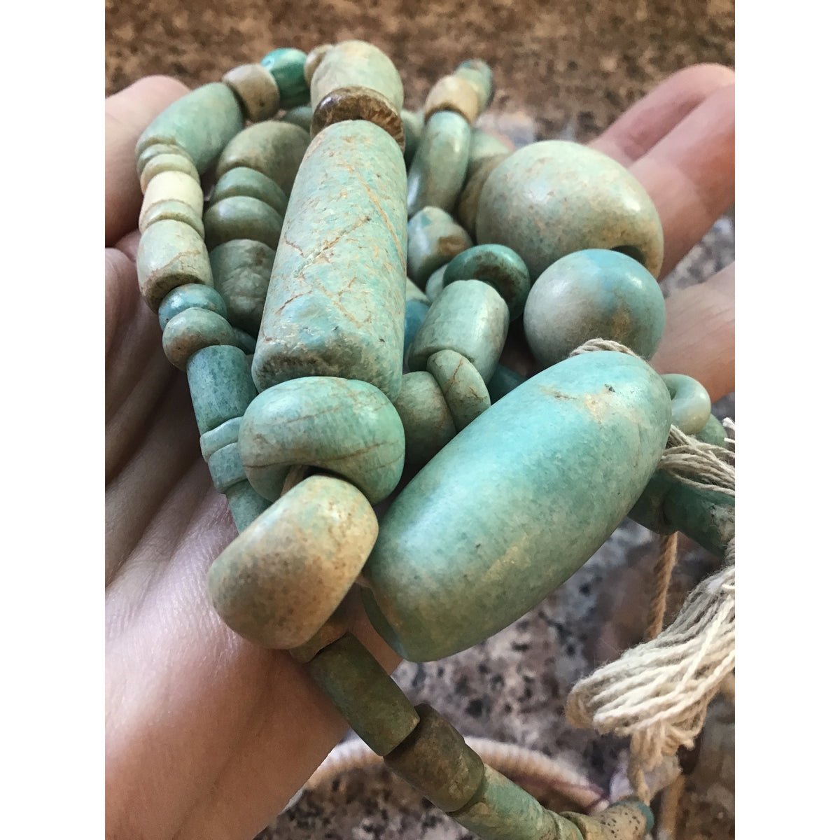 Long Mixed Size Beads Strand of Ancient Amazonite from Mauritania - Rita Okrent Collection (S491)