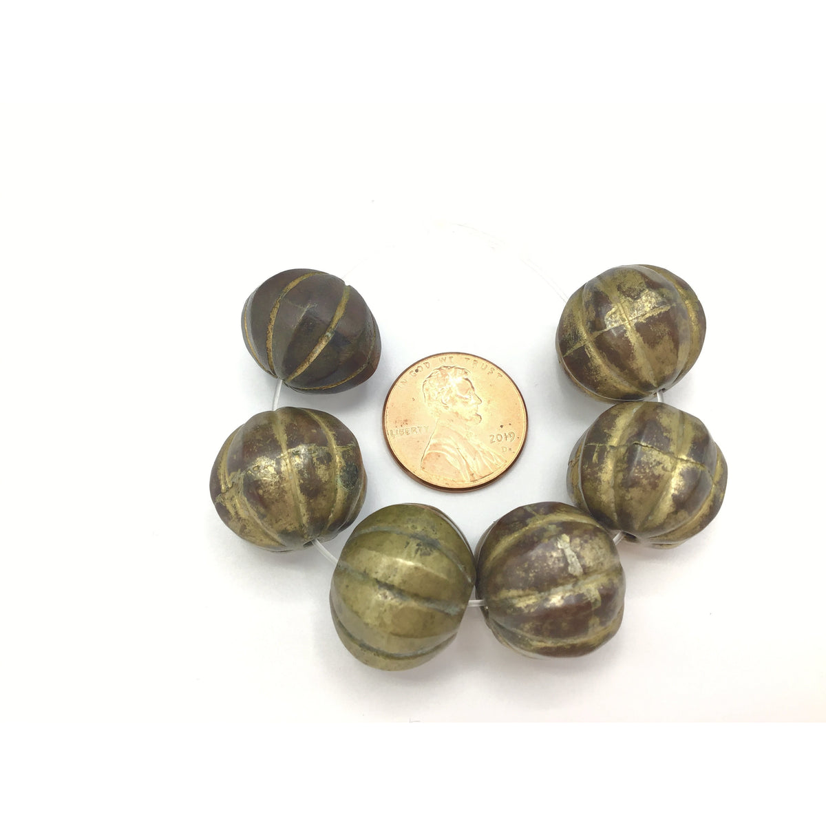 Vintage Brass Melon Beads from Sri Lanka - Rita Okrent Collection (ANT570)