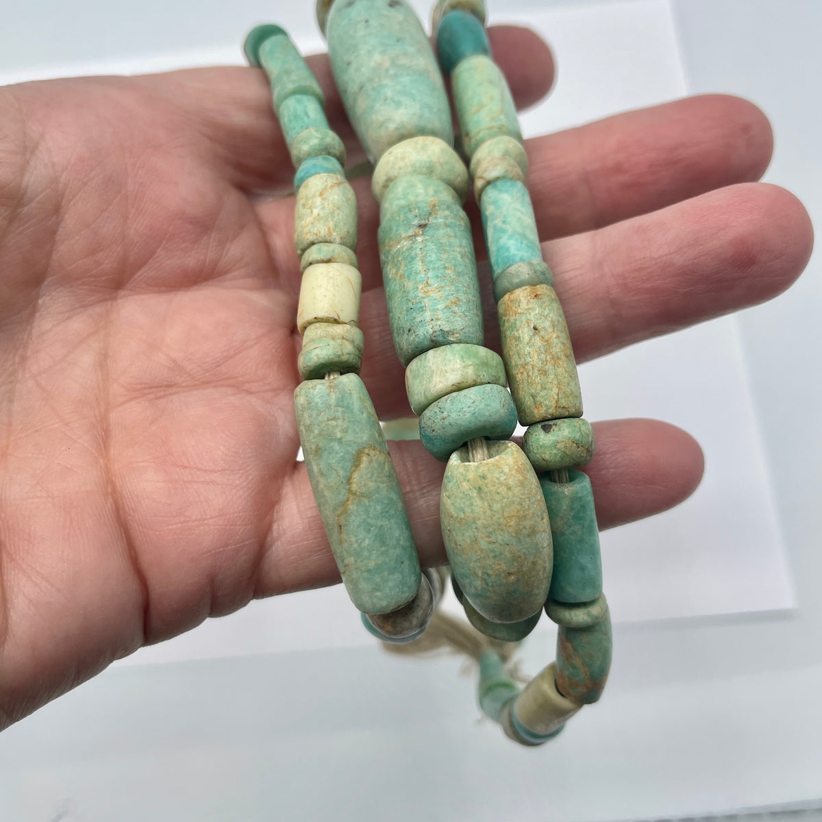 Long Mixed Size Beads Strand of Ancient Amazonite from Mauritania - Rita Okrent Collection (S491)