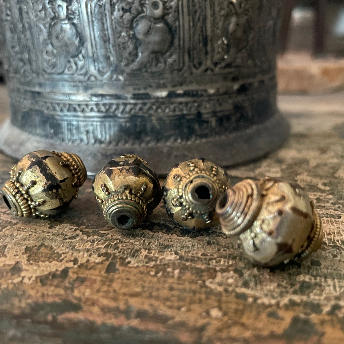 Gilded Antique Bicone Beads from Sri Lanka - Rita Okrent Collection (ANT559)