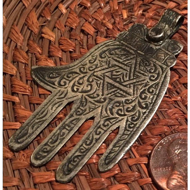 Vintage Meknes Jewish Hamsa Pendant, Morocco - P560