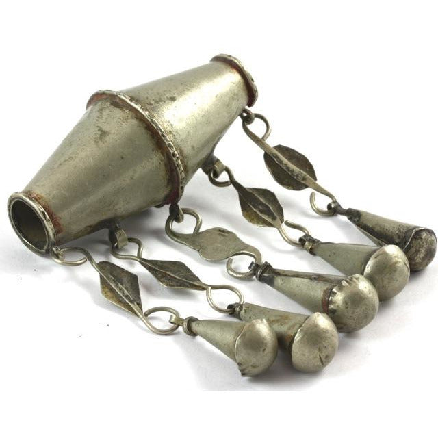  Old Moroccan Silver Metal Bicone Bead with Conical drops