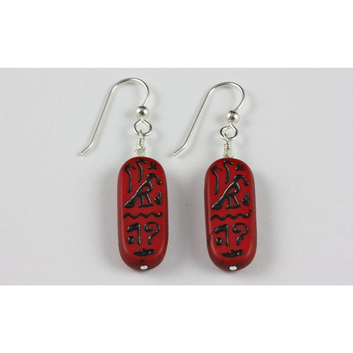 Egyptian Revival Molded Czech Glass Cartouche Earrings 