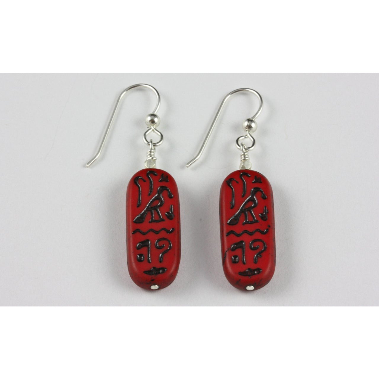 Egyptian Revival Molded Czech Glass Cartouche Earrings 