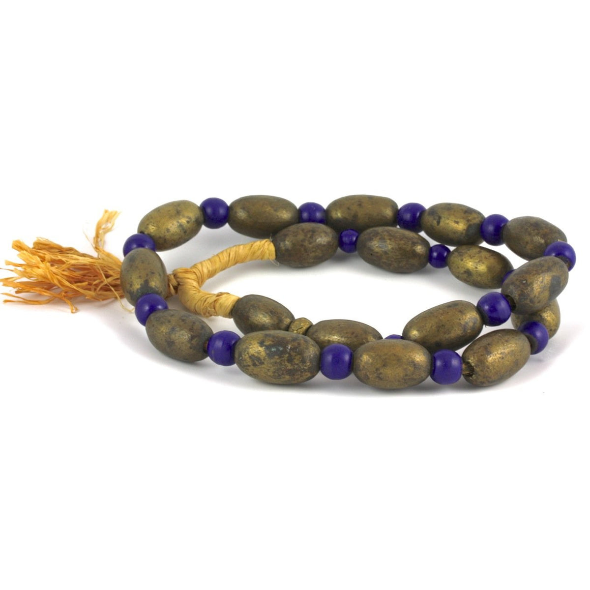 Matched Brass Metal Beads with Nice Patina with Blue Prosser Beads, Vintage, Gha