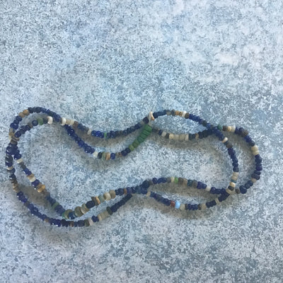 Mixed Color Antique Glass Nila Bead Strand, Dark Blue with Some Green, Mali - Rita Okrent Collection (AT0648)