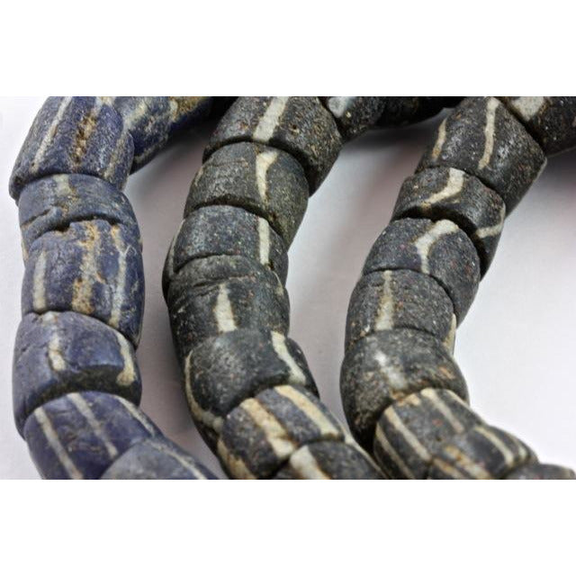 Blue and Black Striped Powder Glass Beads, Ghana, Old 