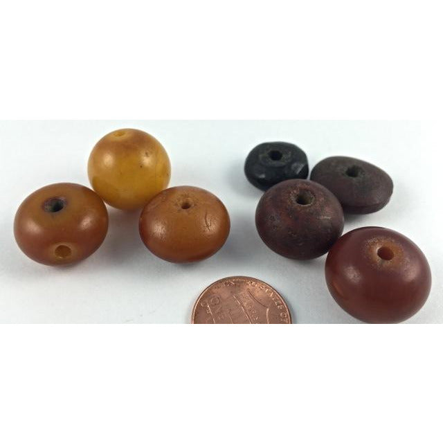 Mauritanian Phenolic Resin Amber Round Mixed Beads, Group of 7 - C379