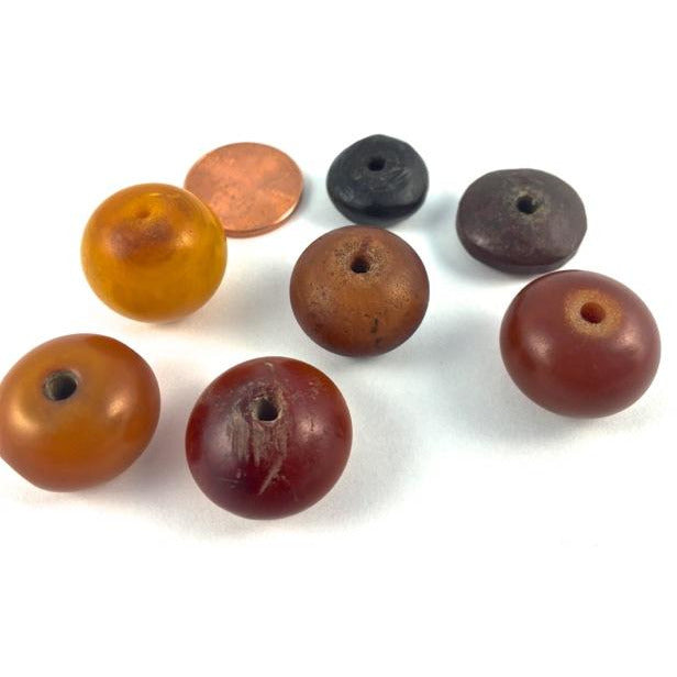 Mauritanian Phenolic Resin Amber Round Mixed Beads, Group of 7 - C379