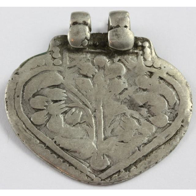 Antique Silver Worn Floral Spade-Shaped Pendant, India