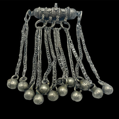 Yemeni Bedouin Silver Hirz Prayer Amulet, with Long Chain Dangles and Top Bail - Rita Okrent Collection (P728)