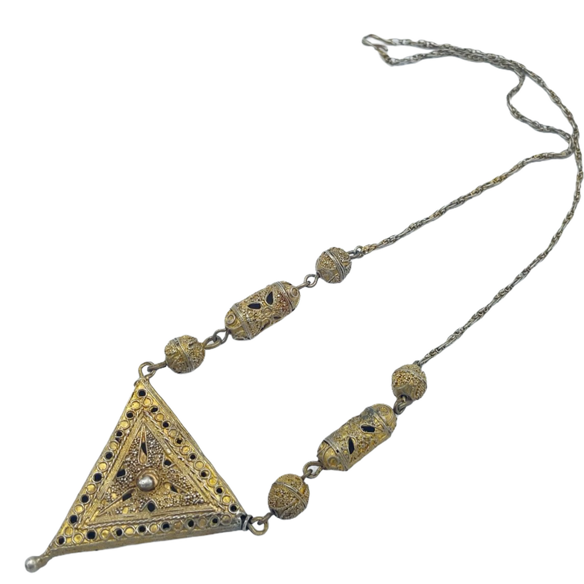 Gilded Silver Necklace with Triangular Pendant and Detailed Silver Work, Senegal or Mauritania - Rita Okrent Collection (NE393)